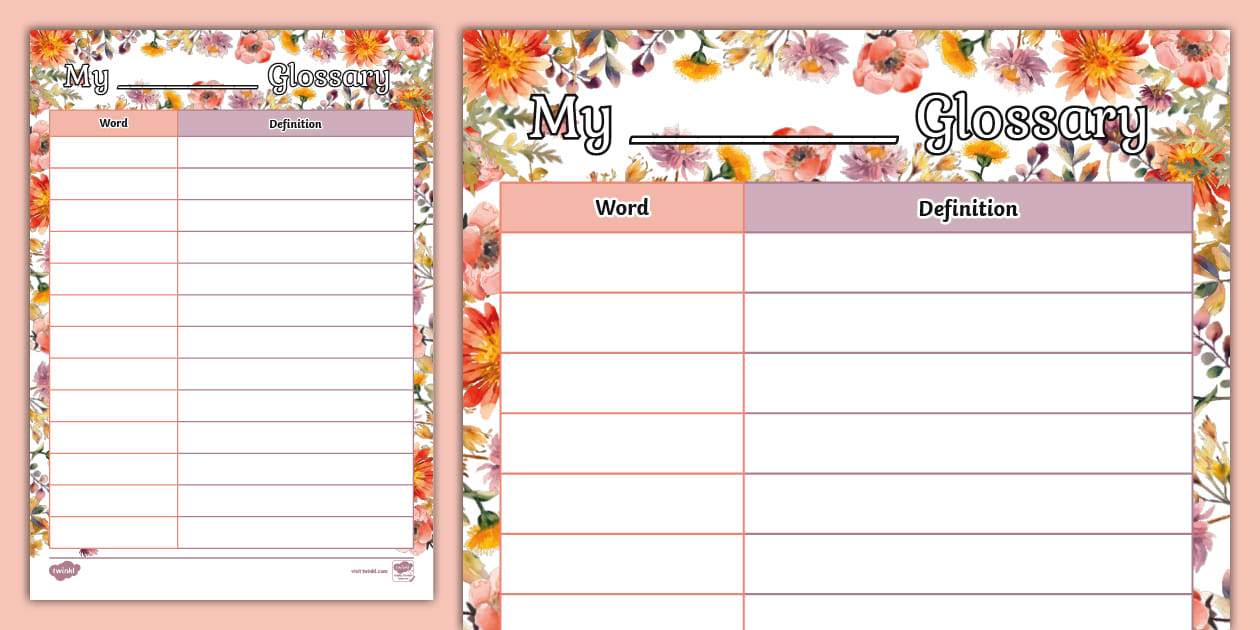 Wildflower Botanical Themed My Glossary Writing Template