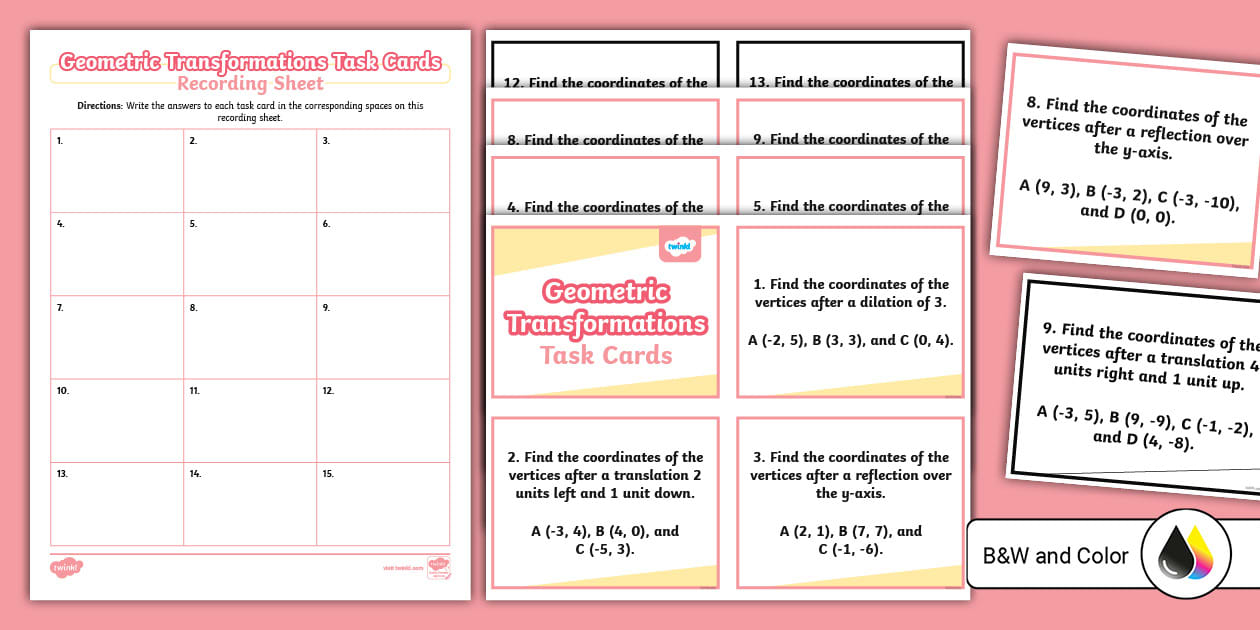 Eighth Grade Geometric Transformations Task Cards - Twinkl
