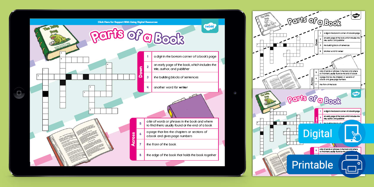 Parts of a Book Crossword for K 2nd Grade (teacher made)