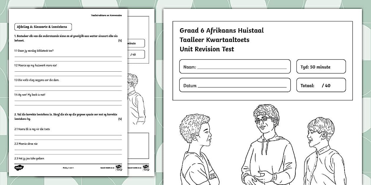 Graad 6 Afrikaans Huistaal Taalleer Kwartaaltoets - Twinkl