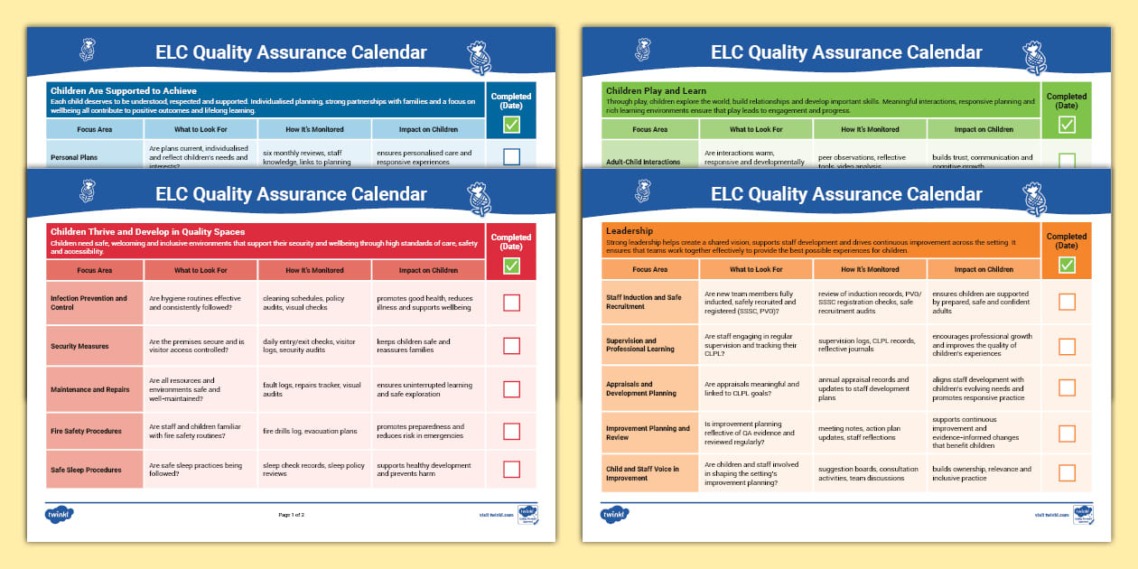 ELC Quality Assurance Calendar (teacher made) Twinkl