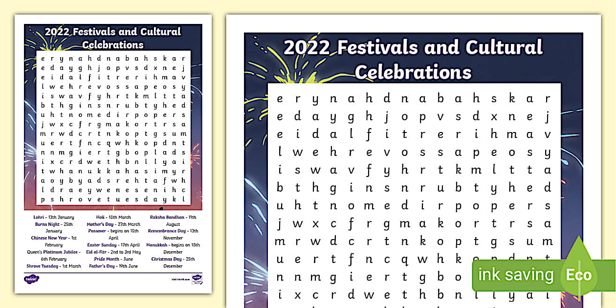 KS2 2022 Festivals and Cultural Celebrations Word Search
