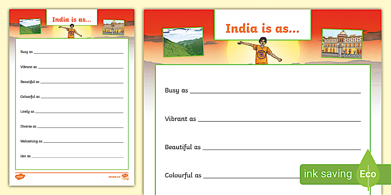 India Simile Poem Writing Template