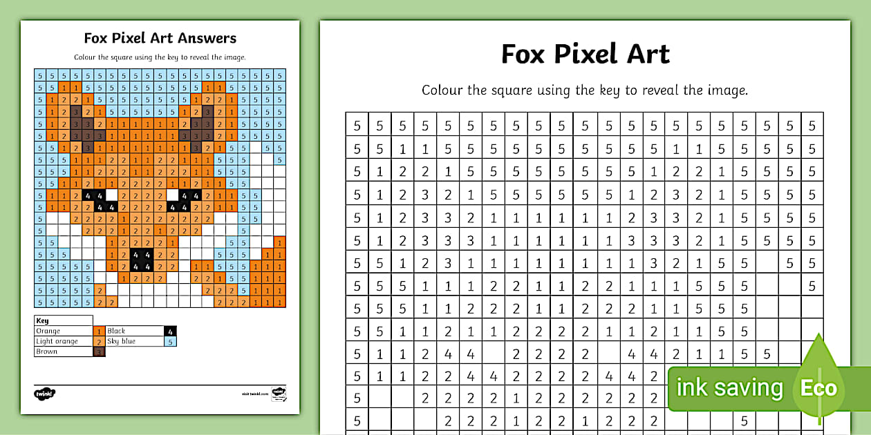 Fox Pixel Art Template (teacher made) - Twinkl