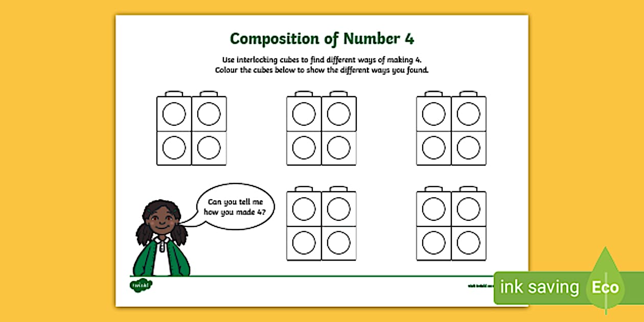 👉 Composition of Number 4 Worksheet (teacher made)