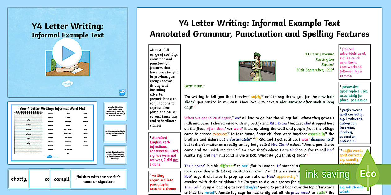 Editable Year 4 Letter Writing: Informal Model/Example Text