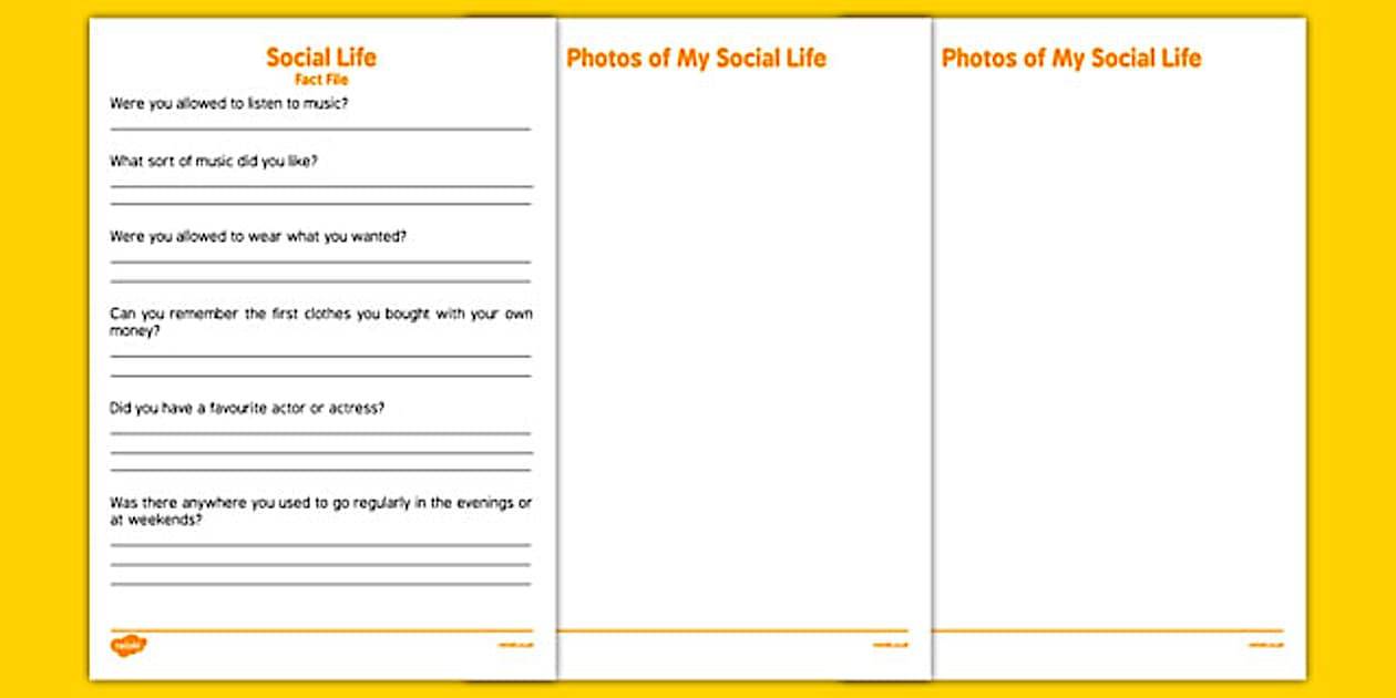 Editable Elderly Care Life History Book Social Life Fact File
