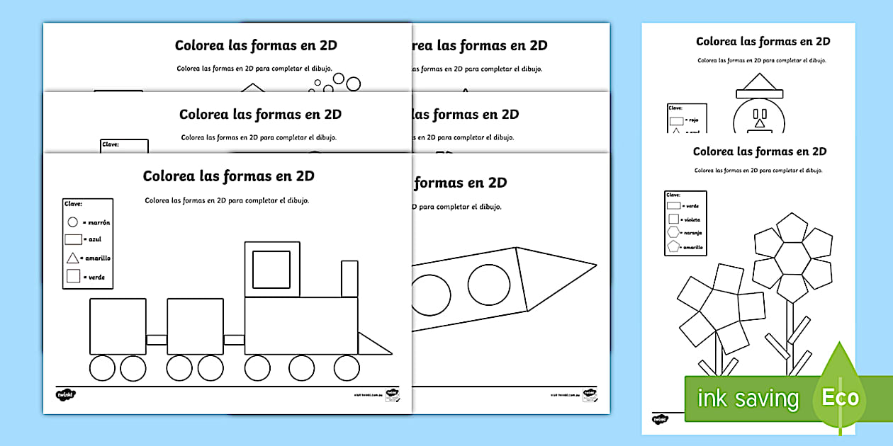 Color by 2D Shapes Worksheets Spanish Twinkl