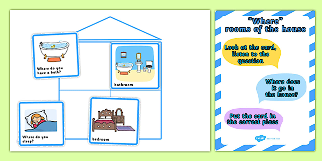 Where Rooms Of The House Cut And Stick Activity - ESL Rooms of the House