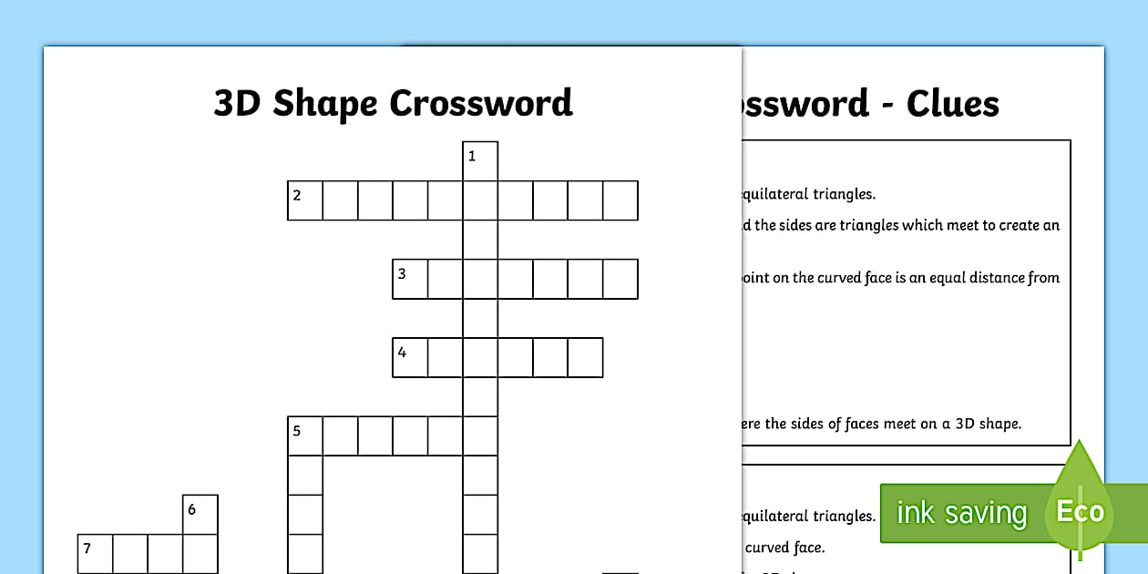3D Shape Crossword for KS2 Geometry Crossword Twinkl