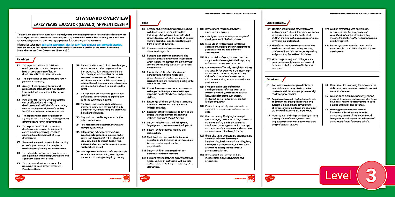 FREE! - Early Years Educator Apprenticeship Standard Overview