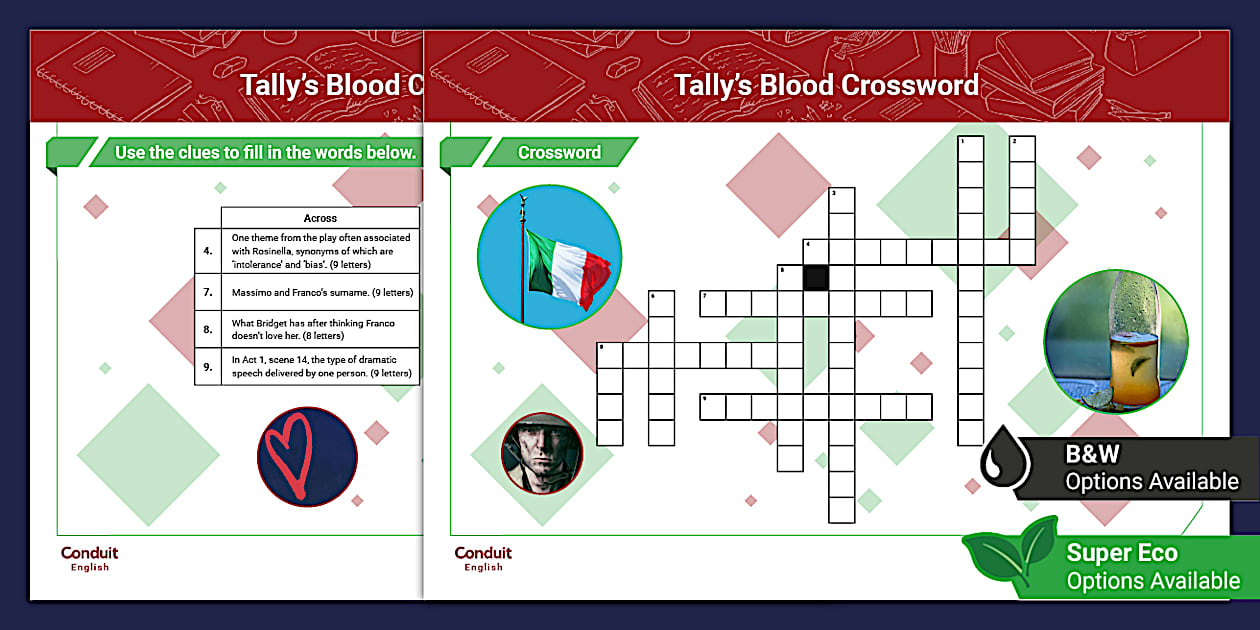 Tally #39 s Blood Crossword (Teacher Made) Twinkl