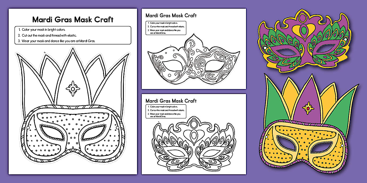 Printable Mardi Gras Mask Craft for Kids Twinkl USA