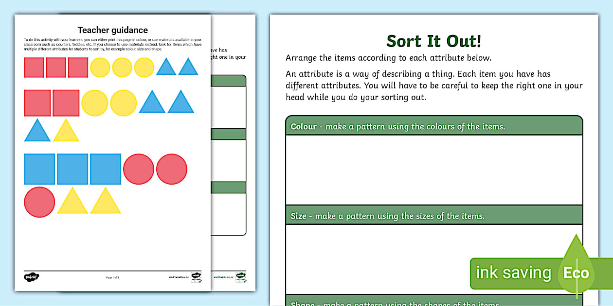 Year 3-4 Algebra: Sort It Out! Activity Sheet (teacher made)