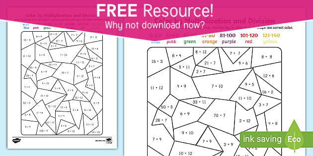 free color by multiplication and division activity
