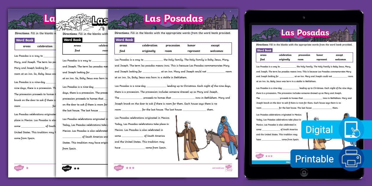 Fourth Grade Las Posadas Differentiated Cloze Reading