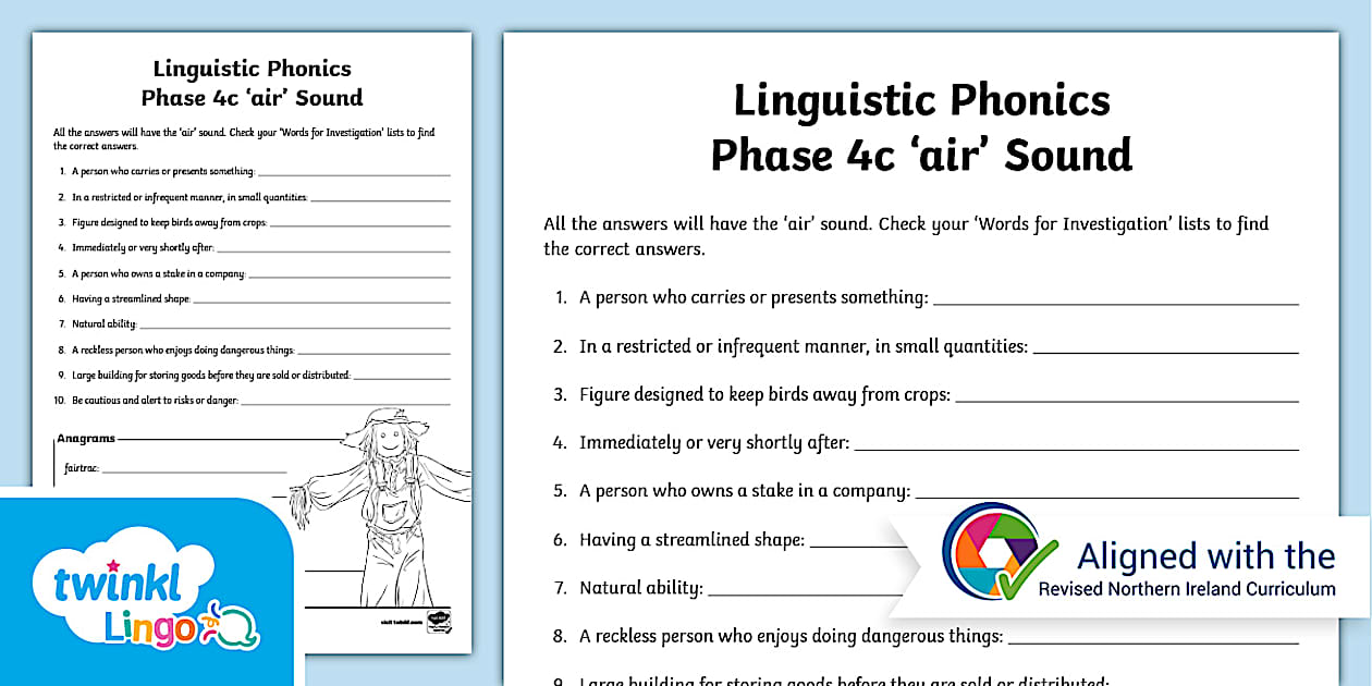 Linguistic Phonics Phase 4c 'air' Sound Word Worksheet