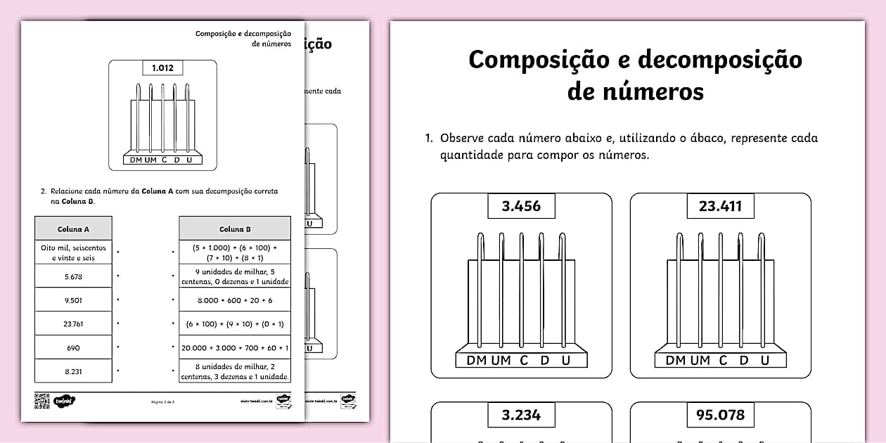 Composição e decomposição de números - Folha de atividades