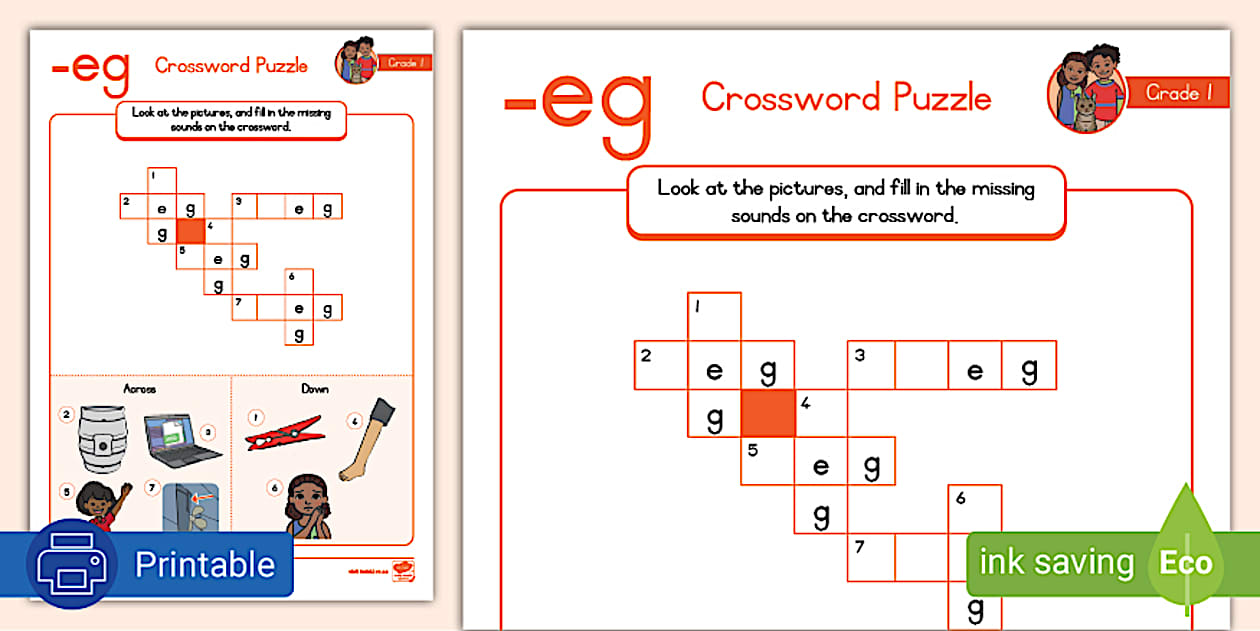 Grade 1 Crossword Puzzle eg (teacher made) Twinkl