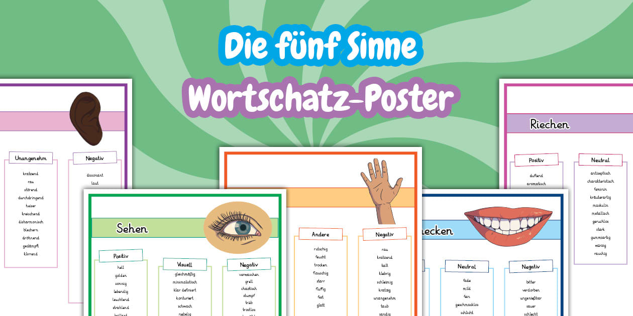 Funf Fünf Sinne - Wortschatz-Poster