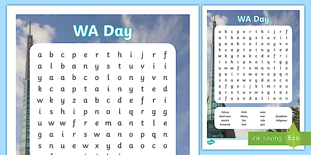 TAS WA Day Word Search (teacher made) - Twinkl