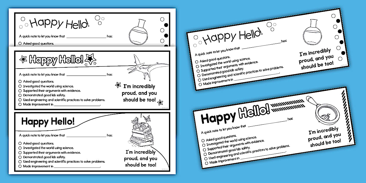 Happy Hello! Send-Home Notes of Positivity - Science