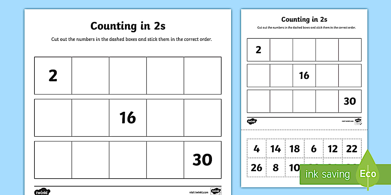 Counting in 2s Cut and Stick Worksheet / Worksheet - Twinkl