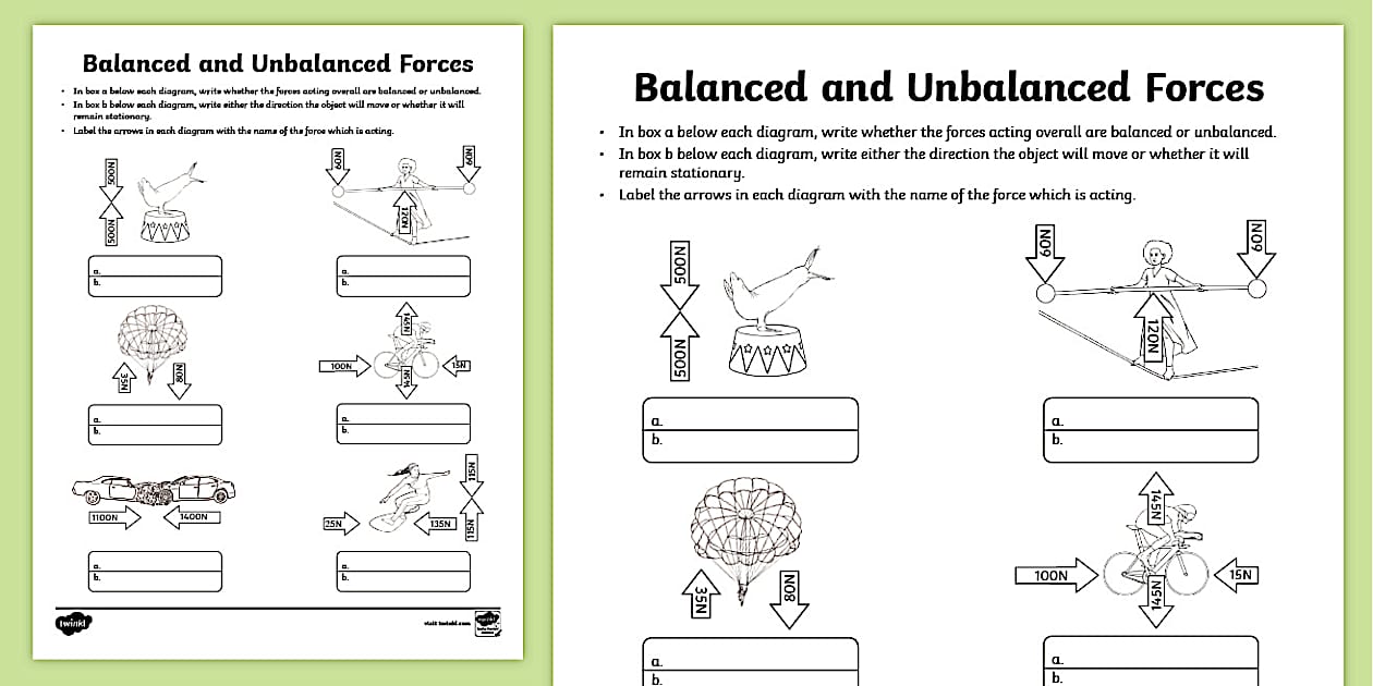 Balanced and Unbalanced Forces Worksheet | Twinkl USA