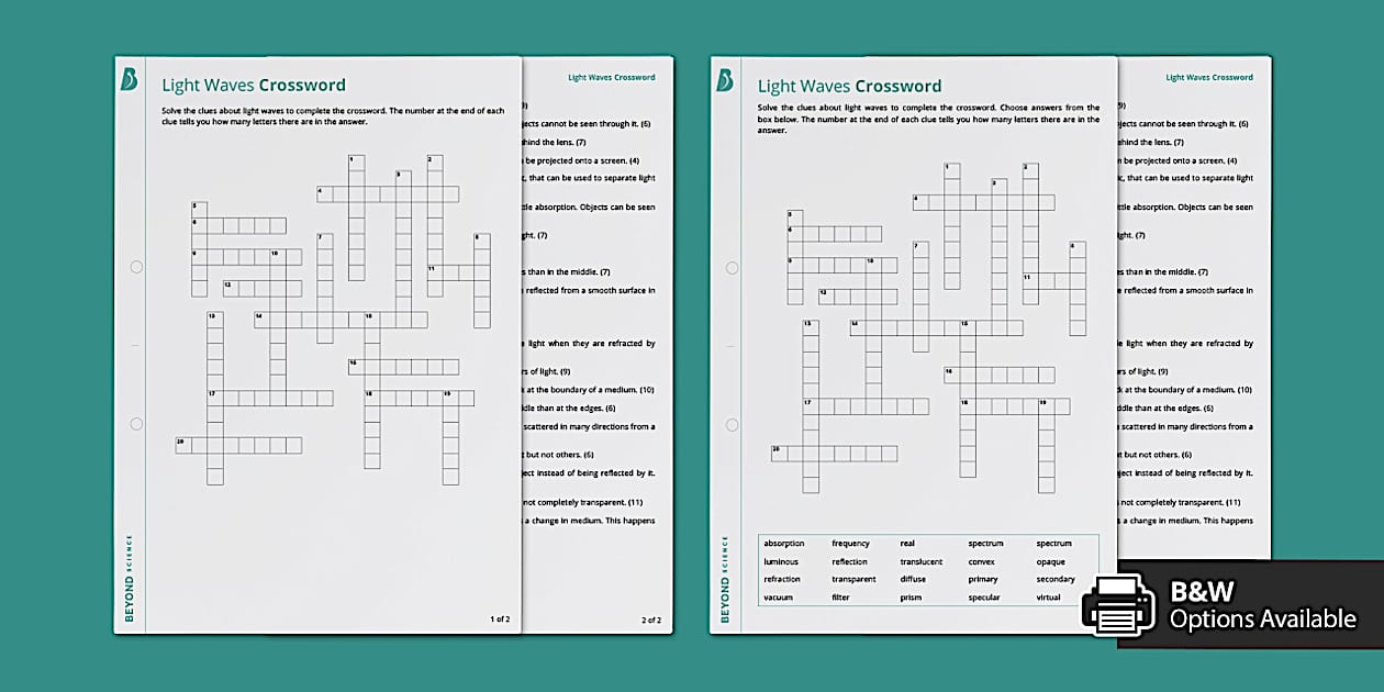 KS3 Light Waves Crossword Twinkl