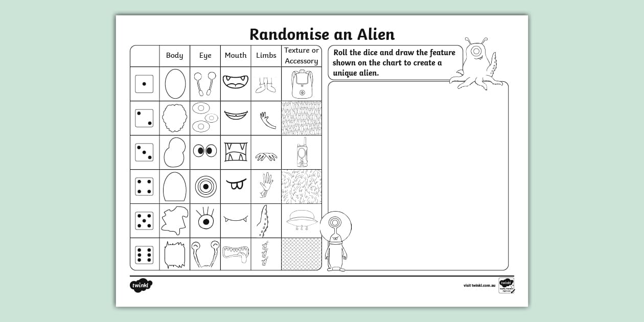 Randomise an Alien Drawing Activity Template