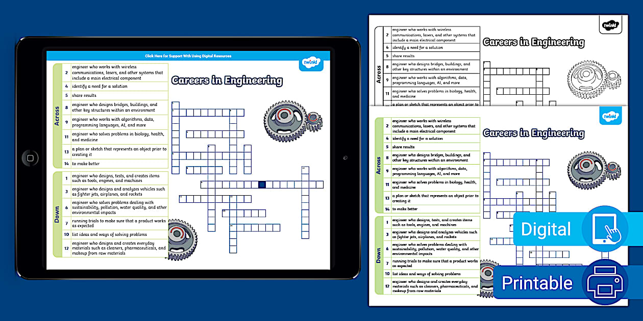 Engineering Vocabulary Crossword for 6th 8th Grade Twinkl
