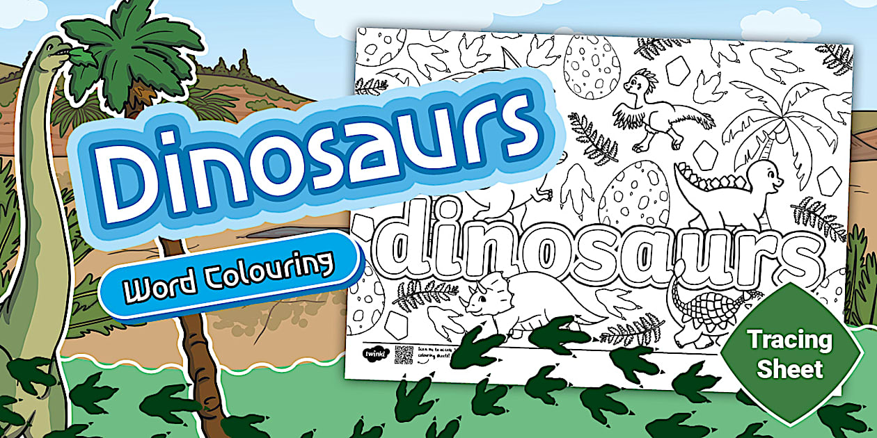 Dinosaurs Word Colouring Tracing Sheet