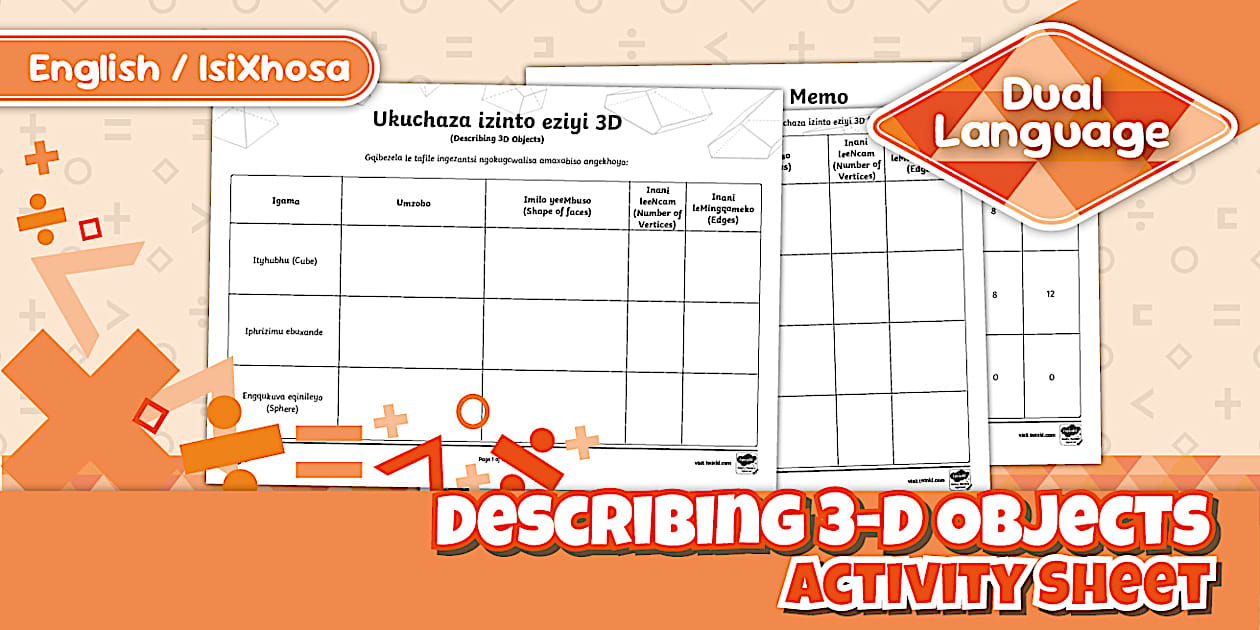 Grade 7 Maths - Term 3 - Describing 3-D Objects Activity Sheet