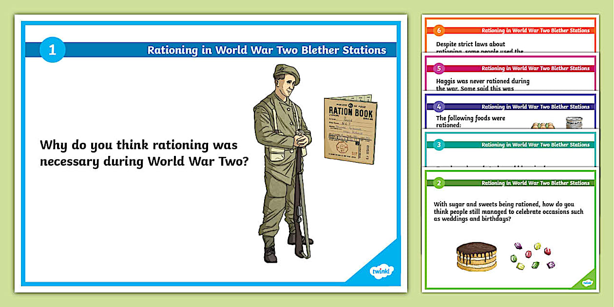 Rationing in World War Two Blether Stations - Twinkl