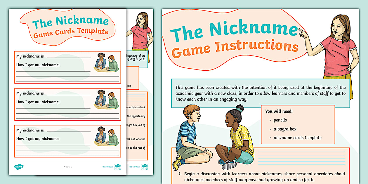 The Nickname Game and Instructions (teacher made) - Twinkl