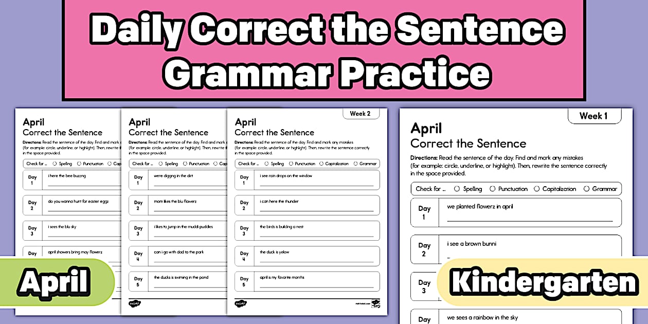 April Daily Correct the Sentence Grammar Practice