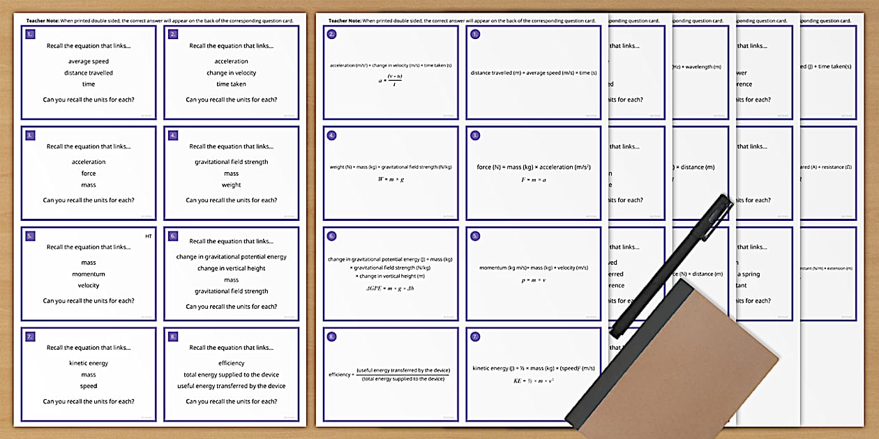 Edexcel Separate Physics Equation Flashcards (teacher made)