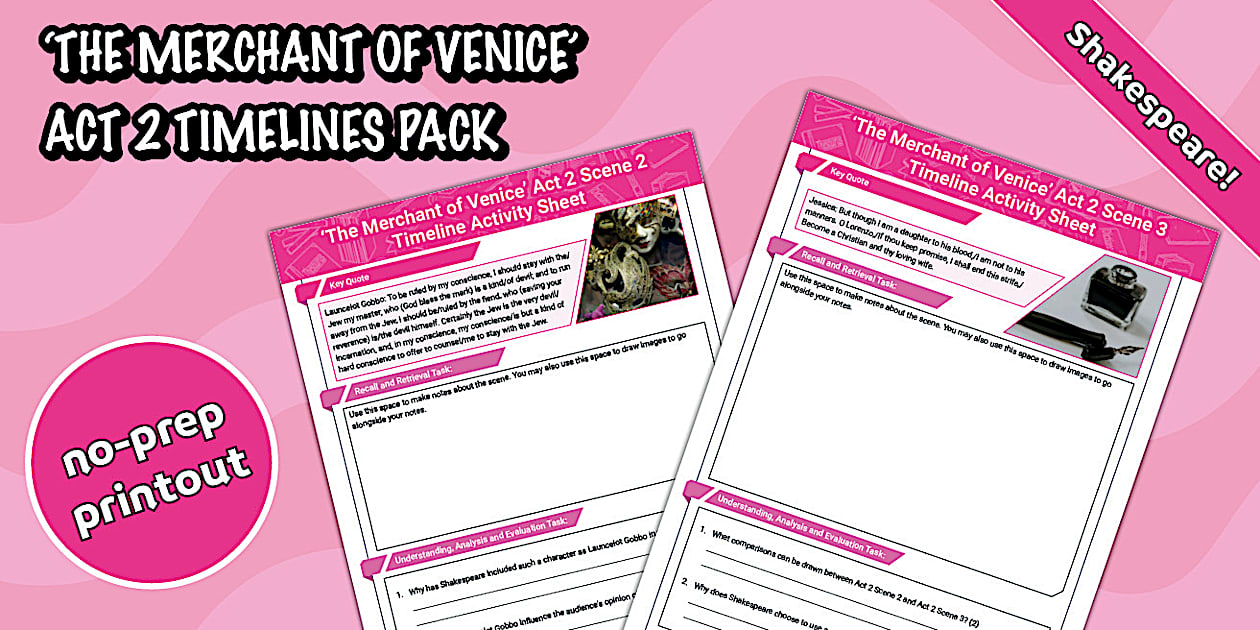 'The Merchant of Venice' Act 2 Timelines Pack