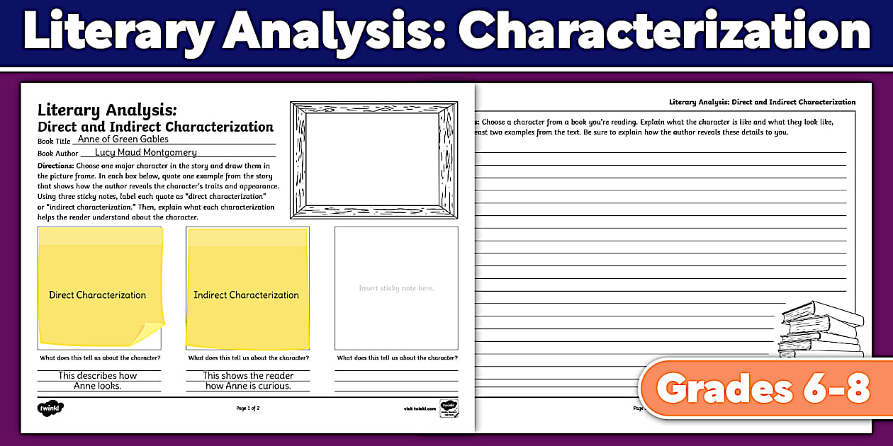 Characterization Analysis with Sticky Notes 6th 8th Grade