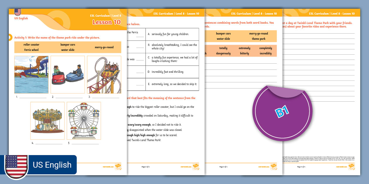 ESL Curriculum Level 8 Lesson 10 Activity (teacher made)