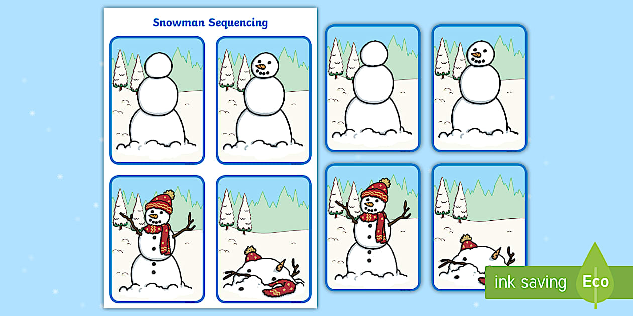 Snowman Building Sequencing (teacher made) Twinkl