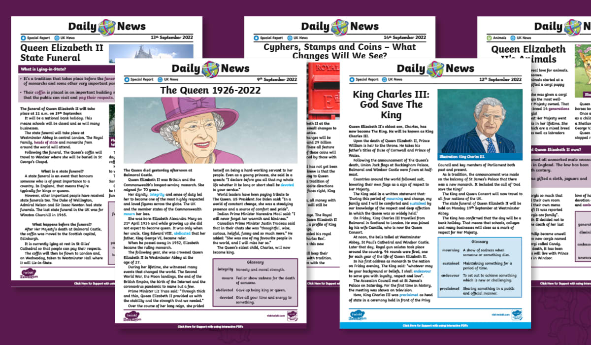Transition in Monarchy Comprehension Pack - Twinkl NewsRoom