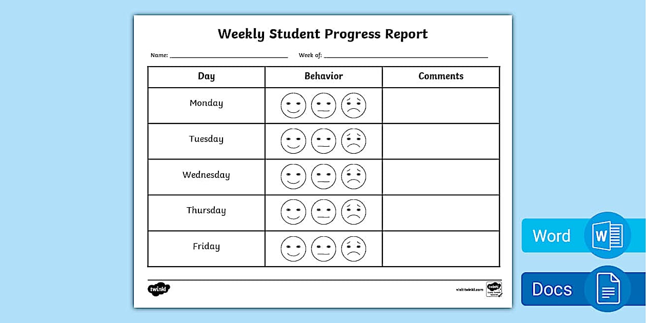 Weekly Student Progress Report Template | Twinkl USA