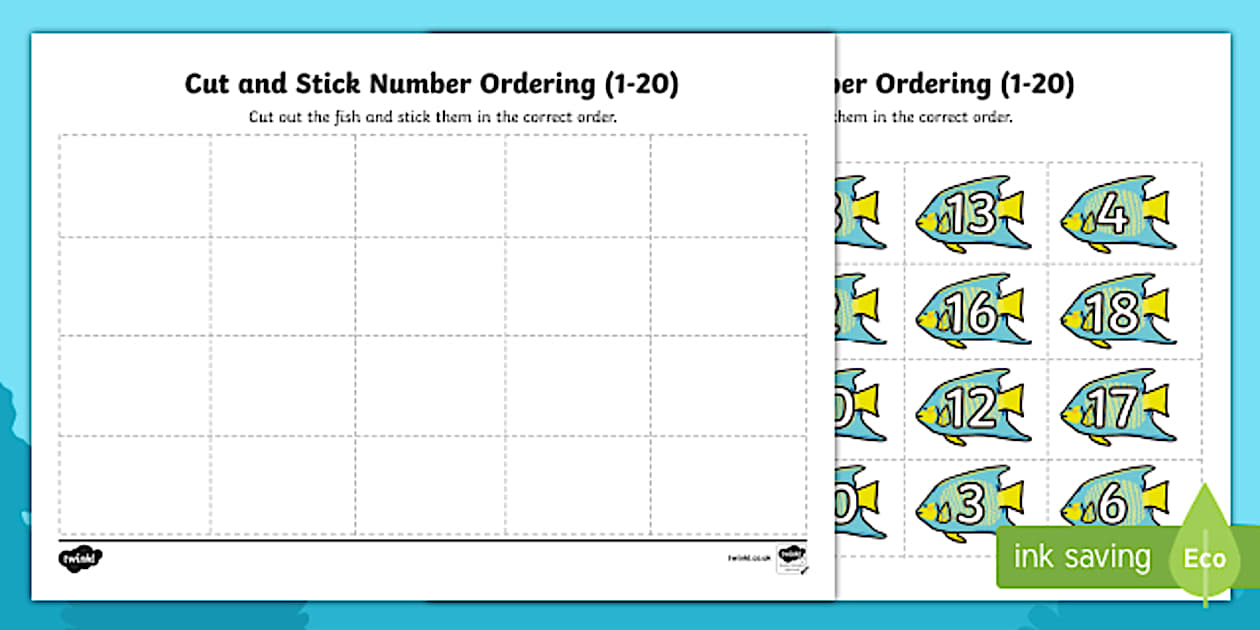 Black and White Under the Sea Themed Cut and Stick Number Ordering Activity