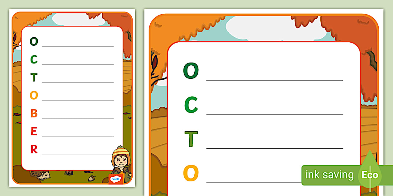 October Acrostic Poem Template, October Poems (teacher made)