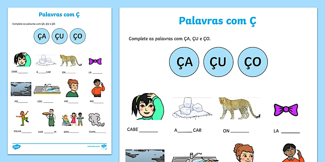 Atividade de alfabetização - Palavras com Ç - Twinkl