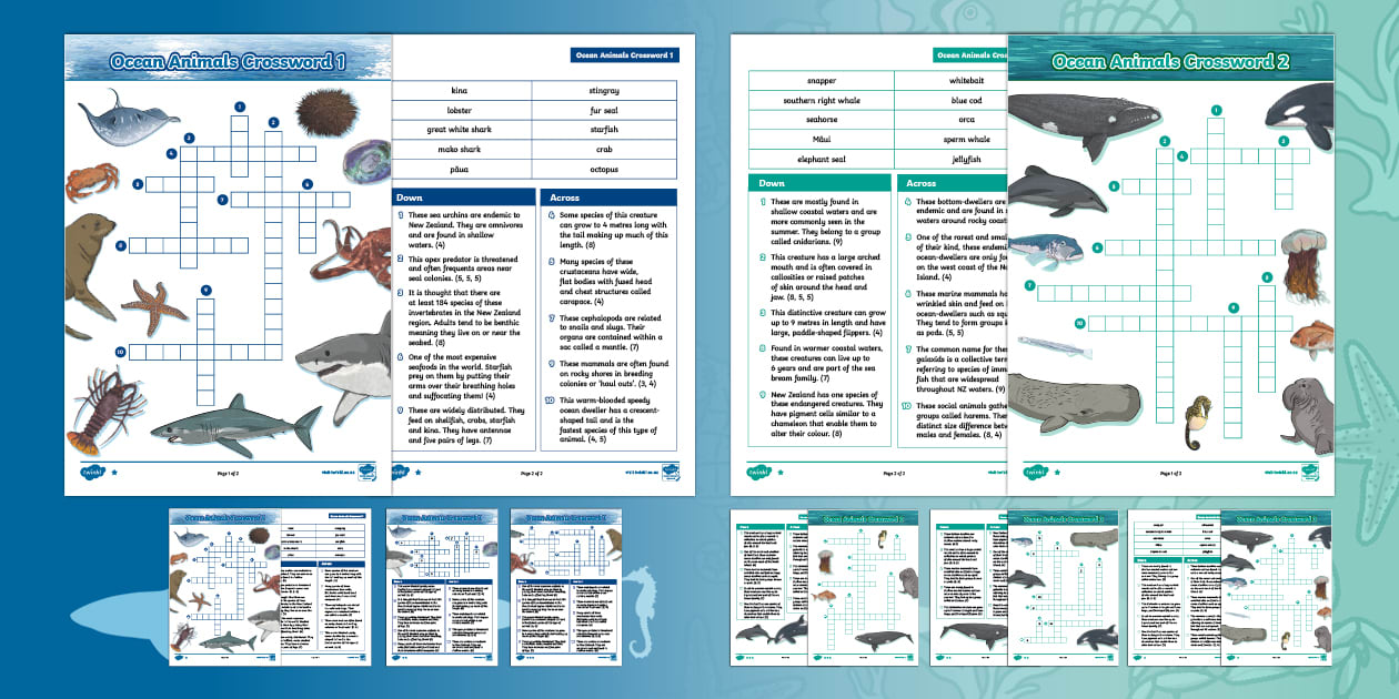 Ocean Animals Crossword Puzzle Answer (l #39 enseignant a fait)