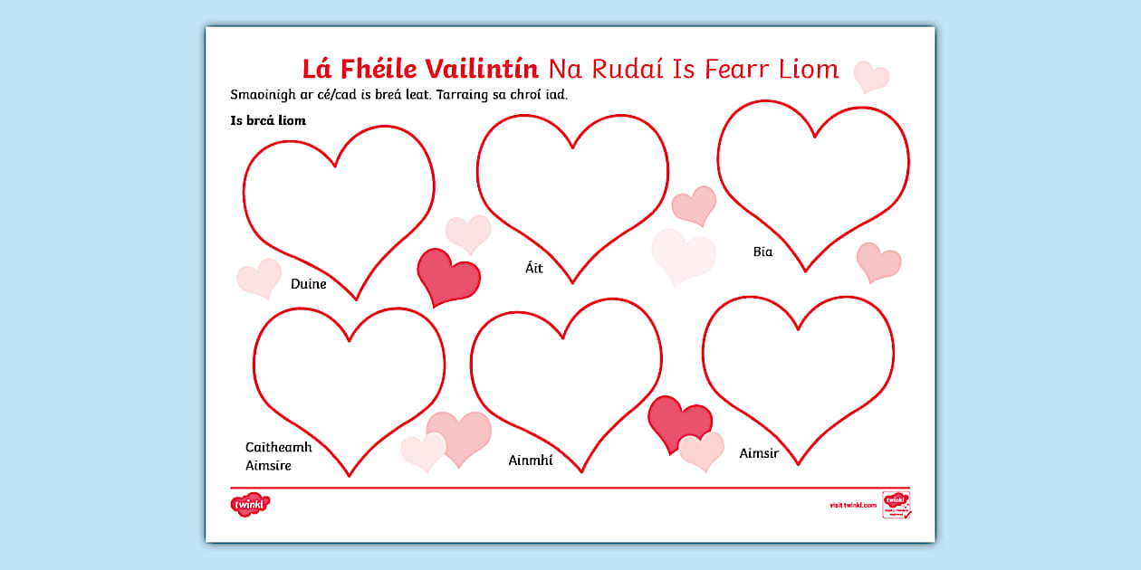 Lá Fhéile Vailintín Rudaí Is Breá Liom Leathanach