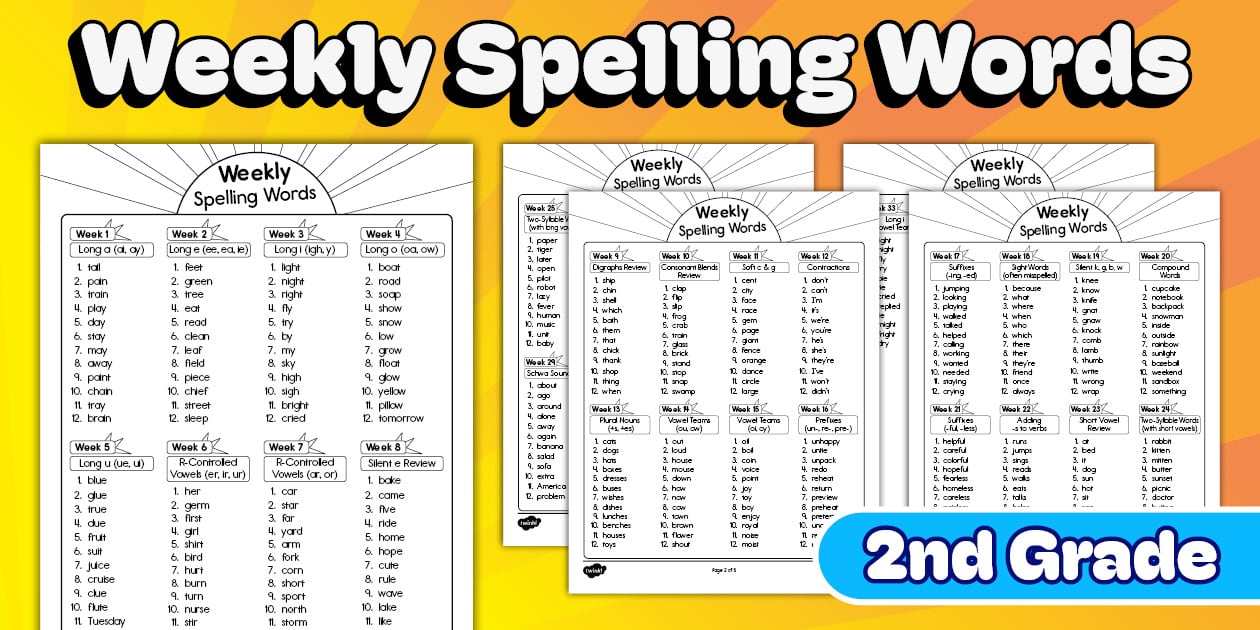 Second Grade Weekly Spelling Word Lists