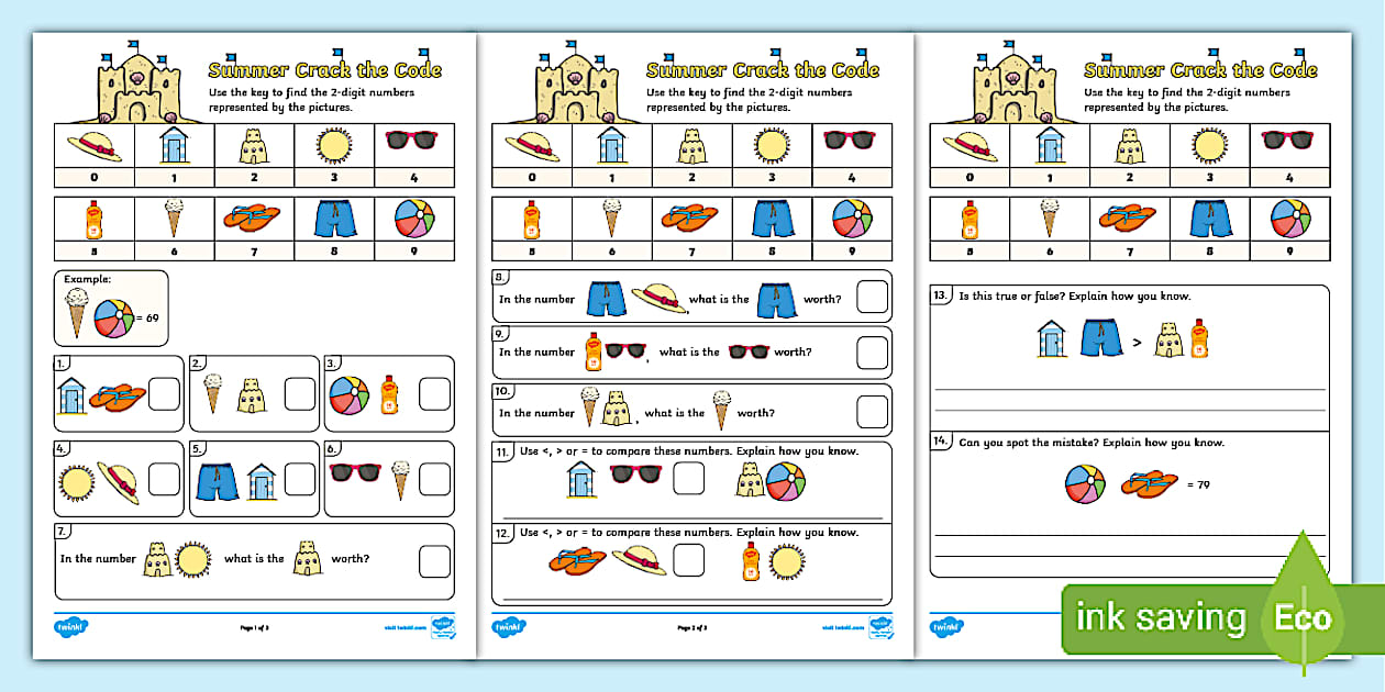 KS1 Summer Crack the Code Worksheet (teacher made) - Twinkl